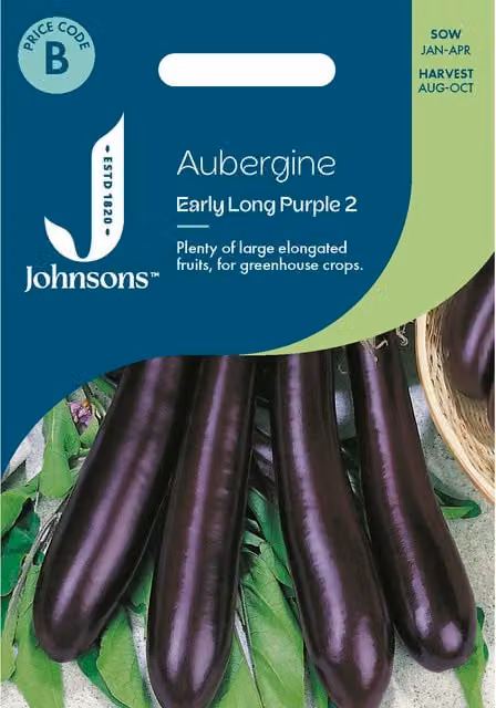 Johnsons Seeds Early Long Purple Aubergine Vegetable Seeds, 2g