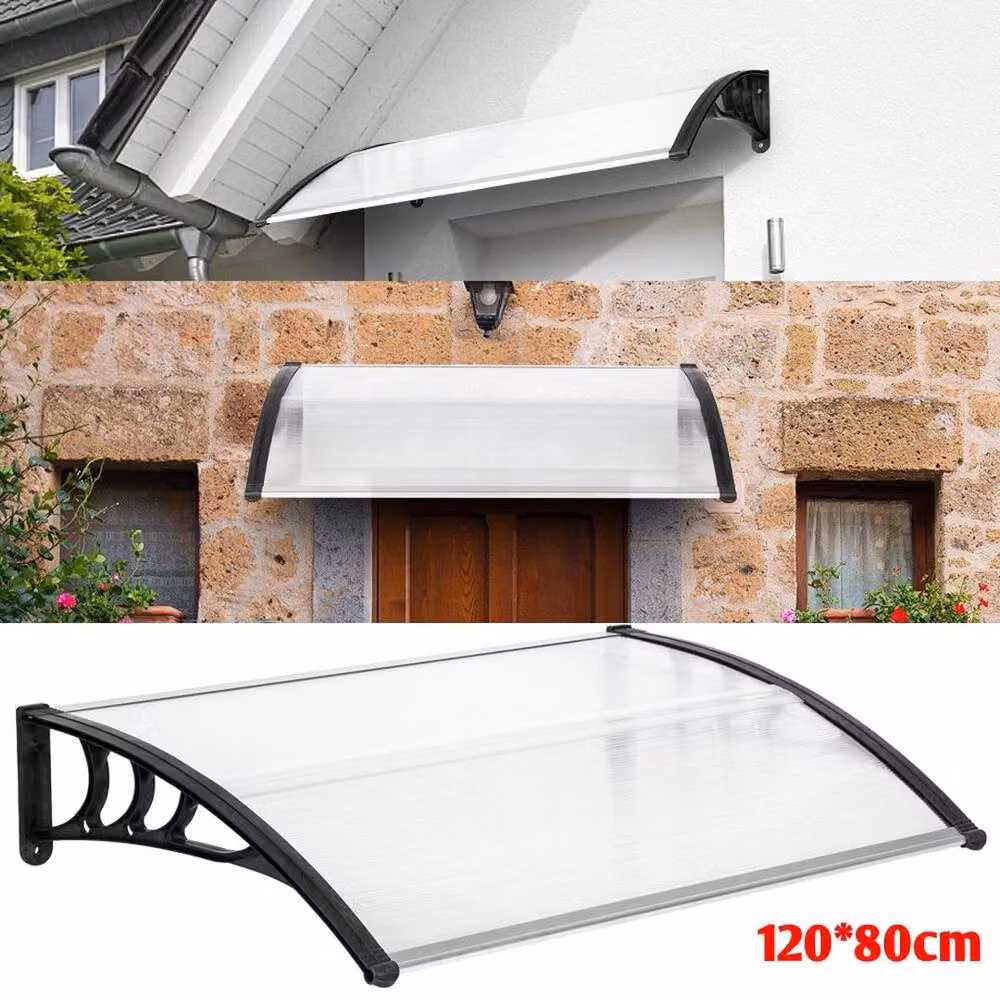 Kelvenix Door Canopy Awning Rain Shelter in Black and Transparent with Aluminium and Polycarbonate Construction – 3