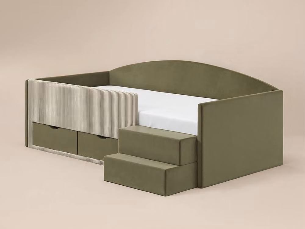 Flair Elisa Velvet Storage Low Sleeper Bed with Beige Cord in Green, 90 x 200 cm – 2