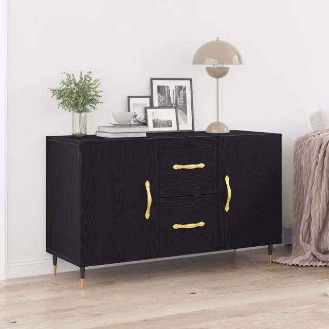 Berkfield Home Modern Black Oak Sideboard in Matt MDF, W/D/H: 100 x 36 x 60 cm – 1