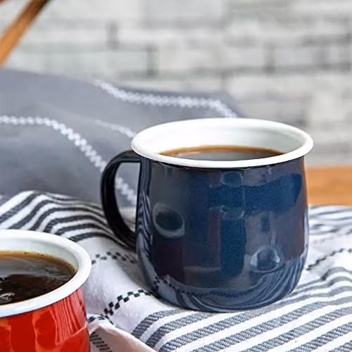 Argon Tableware Enamel Belly Mugs, 375ml, Blue and White, Set of 12 – 2