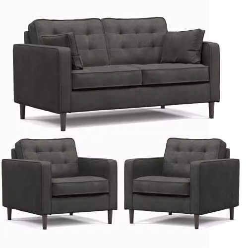 Furnishings For Less UK Eden Toledo Graphite Fabric 3 Piece Sofa Suite Including 2 Seater Sofa and Armchair – 1