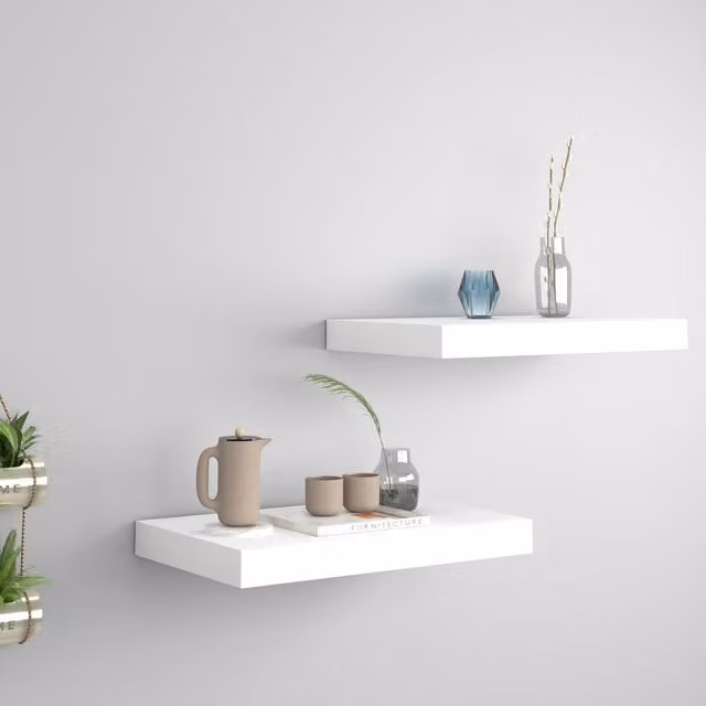 Berkfield Home White MDF Floating Wall Shelves, 2 Pack, W: 40 cm, D: 23 cm, H: 3.8 cm