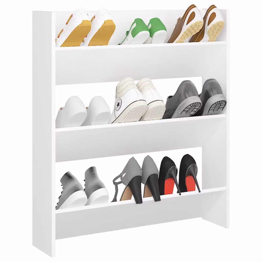 Berkfield Home Wall Mounted Shoe Cabinet in White, W/D/H: 80 x 18 x 90 cm – 2