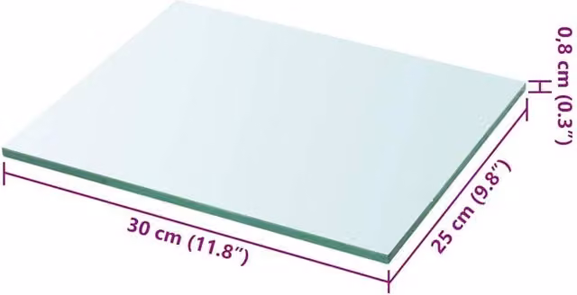 Berkfield Home Clear Glass Shelf Panel, W: 30 cm, D: 25 cm