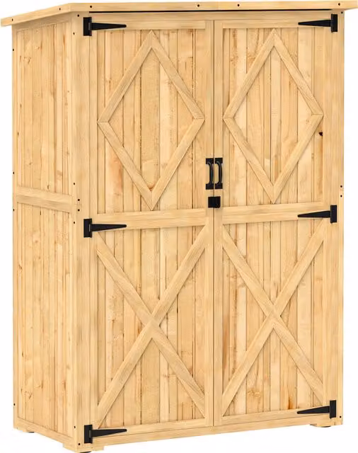 Outsunny Brown Wooden Garden Storage Shed with Double Doors and Internal Shelving, W/D/H: 108.0 x 54.0 x 167.0 cm