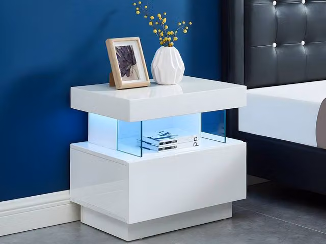 Vente-unique Set of 2 White Lacquered Bedside Tables with 1 Drawer and 1 Open Compartment – 1