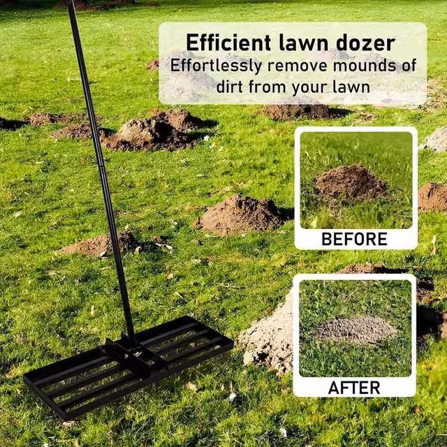 FLAVORA Black Lawn Leveling Rake Steel and Aluminium W/D/H: 76.2 x 25.4 x 10 cm – 1