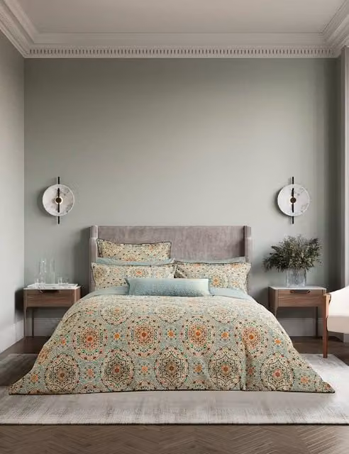 Bedeck of Belfast Addison Reversible Graphic Ethnic Pure Cotton Bedding Set, Gold Mix, W: 180 cm x L: 200 cm