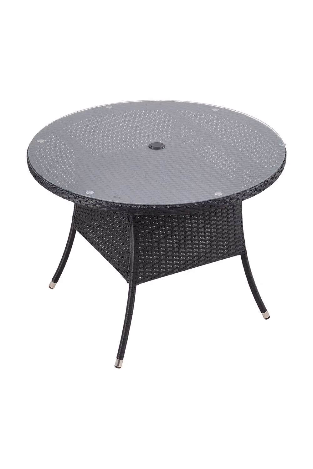 Garden Sanctuary Round Rattan Garden Table with Tempered Glass Top and Parasol Hole in Black, W/D/H: 100 x 73.5 x 73.5 cm – 3