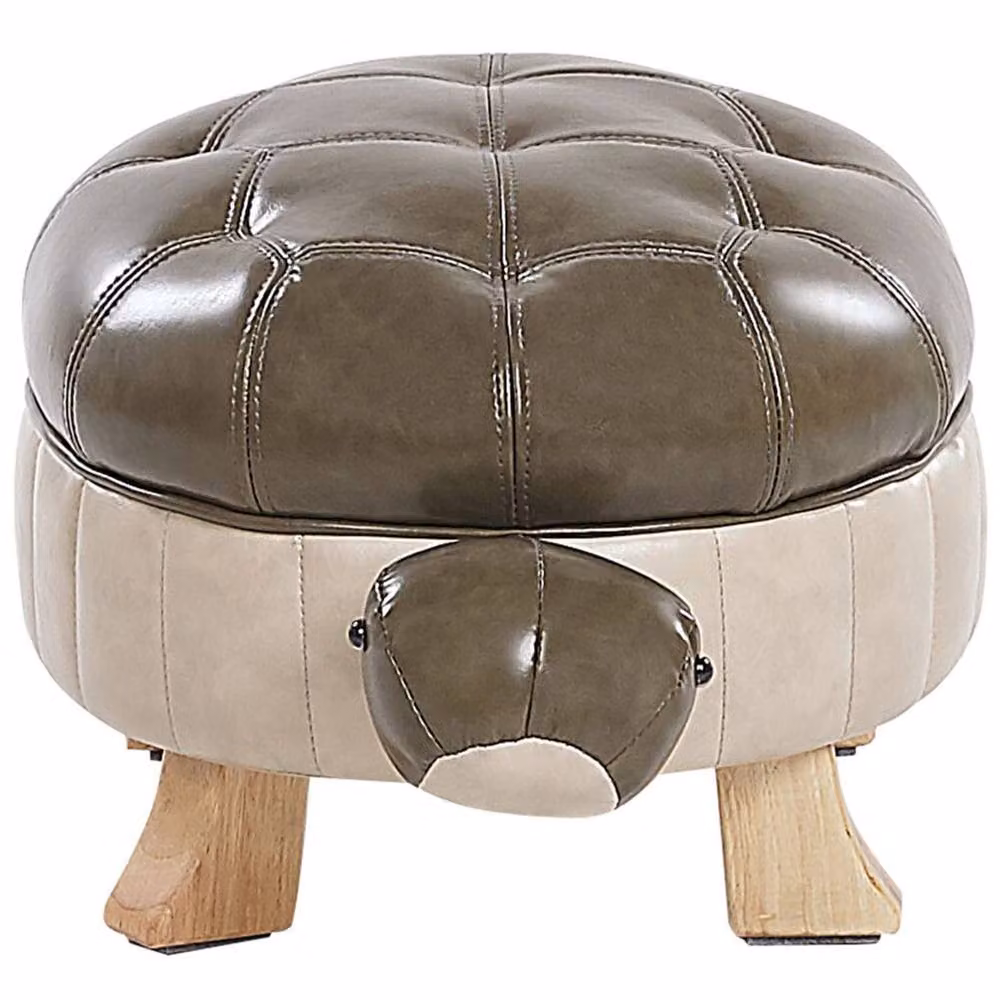 Wyld and Coco Turtle Stool in Green Faux Leather with Rubberwood Legs – 3