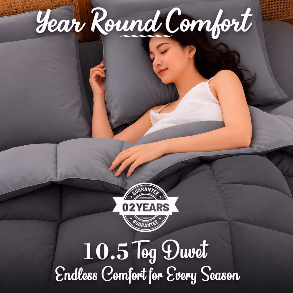 Lazzaro Home All Season Hotel Quality Hollow Fibre Duvet, 10.5 Tog, Grey, Single – 4