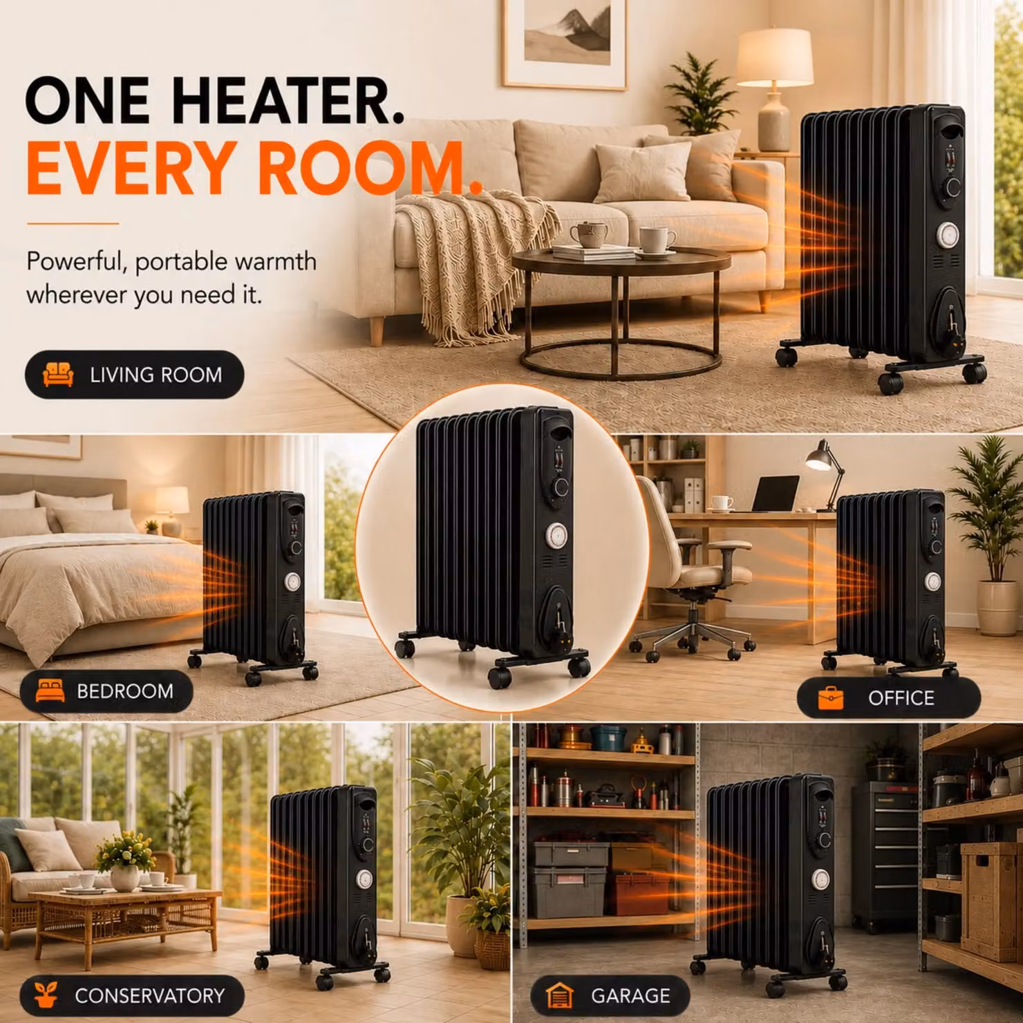 MYLEK 2.5kW Electric Oil Filled Radiator with Adjustable Thermostat and Timer in Black – 5