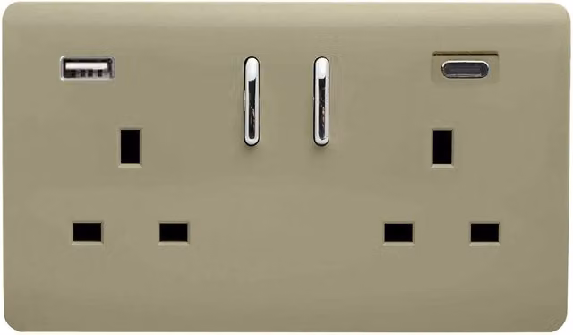 Trendi 2 Gang 13 Amp USB Plug Socket with Type A and C Ports in Gold