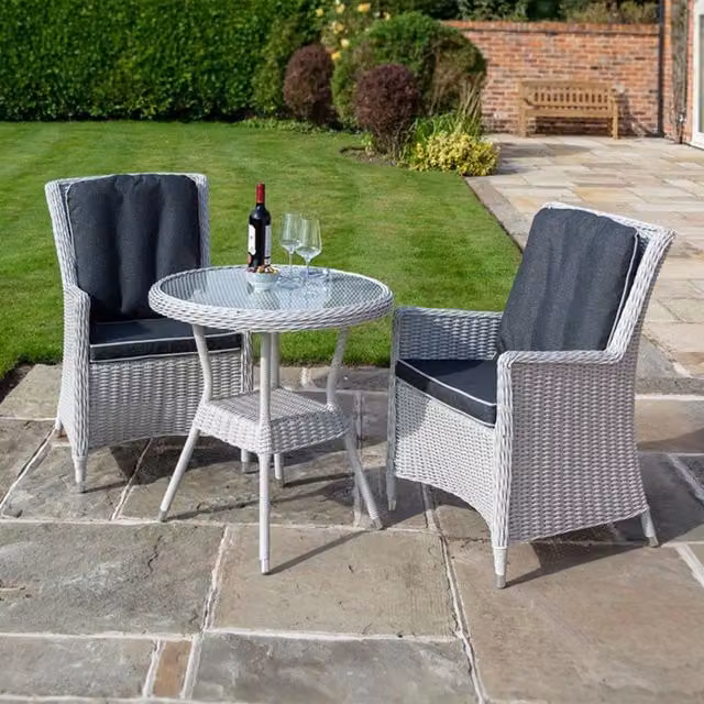 Rowlinsons Prestbury Bistro Set in Natural Stone, Aluminium and Rattan, Beige/Sand, W: 64 cm, D: 68 cm, H: 95 cm – 4