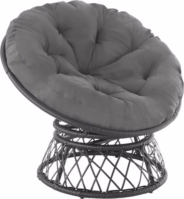tectake Gargano Egg Garden Chair in Black with Grey Cushions and 360 Degree Swivel Metal Frame – 1