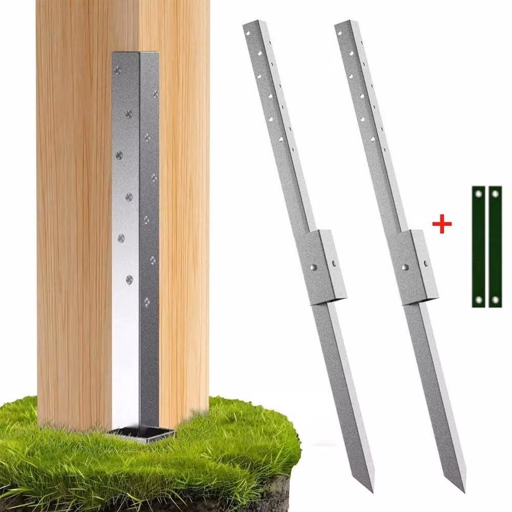 FLAVORA Heavy Duty Fence Post Repair Stakes Kit, 2 Pieces, Galvanised Silver, H: 120 cm, W: 3.2 cm – 2