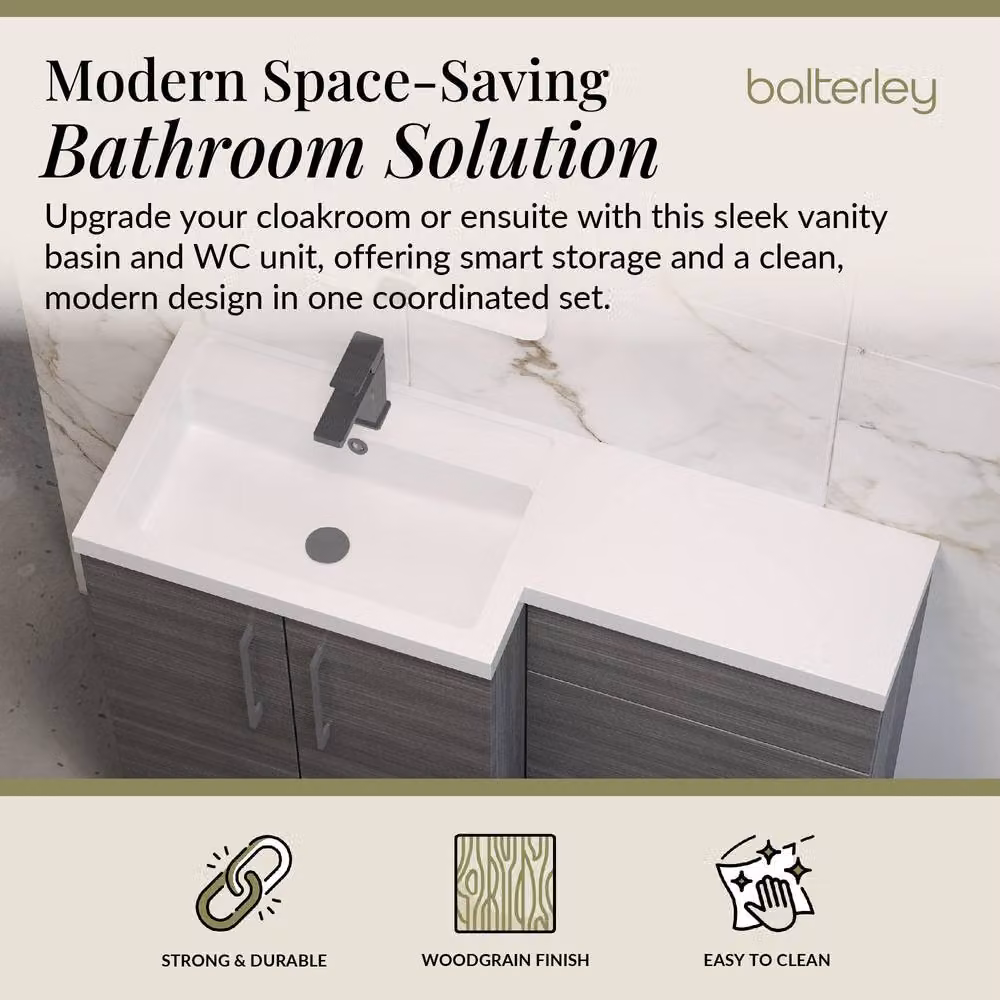Balterley Modern Left-Hand Vanity and WC Unit Combination in Matt Anthracite Grey, W: 110 cm, H: 84 cm – 2
