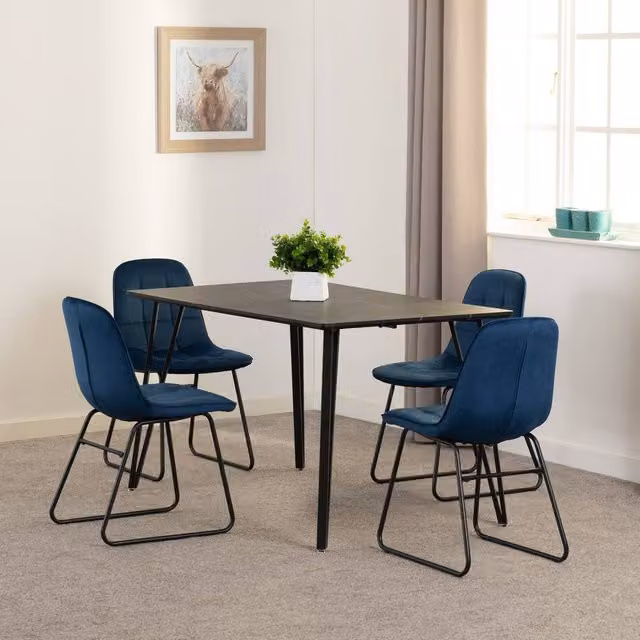 Seconique Marlow Dining Set with Lukas Chairs in Black Marble Effect and Blue – 1
