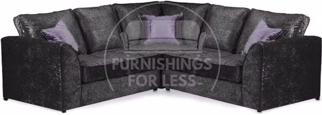 Furnishings For Less UK Crystal 5 Seater L-Shaped Corner Sofa in Black Crushed Velvet Fabric