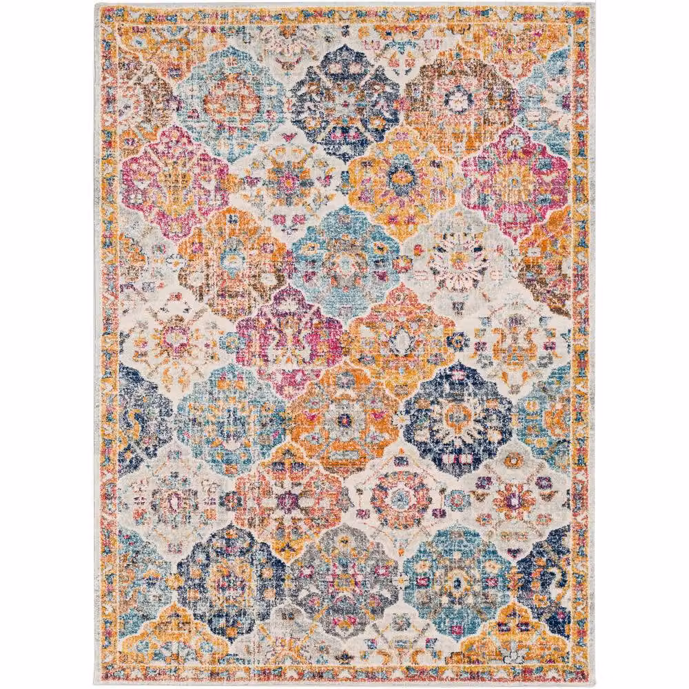 Livabliss Harput Vintage Boho Round Rug in Burnt Orange, Beige, Blue and Grey, Diameter: 160 cm – 2