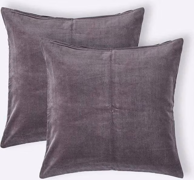 Homescapes Set of 2 Grey Cotton Velvet Square Cushion Covers, W/D/H: 40 x 40 x 40 cm