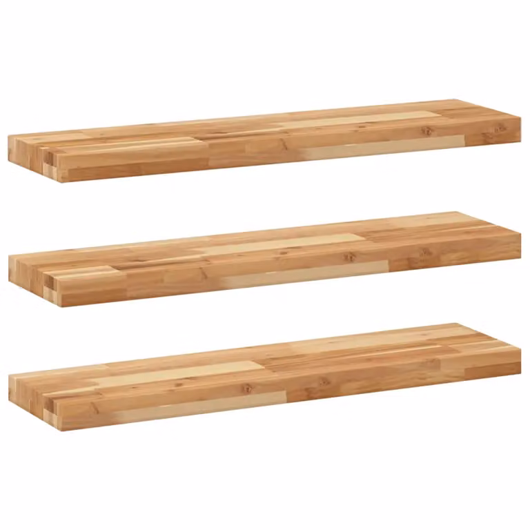 Berkfield Home Set of 3 Floating Shelves in Brown Oil Finished Solid Acacia Wood, W: 80 cm, D: 20 cm, H: 4 cm