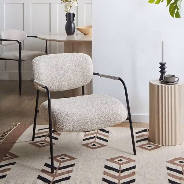 Wyld and Coco Mid Century Low Profile Lounge Armchair in Beige with Metal Frame and Polyester Fabric – 1