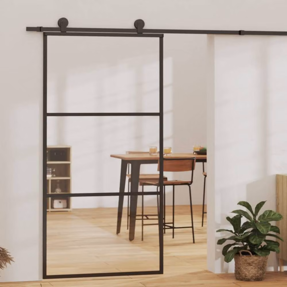 Berkfield Home Black Sliding Glass and Aluminium Door with Hardware Set, W: 102 cm, H: 205 cm – 2