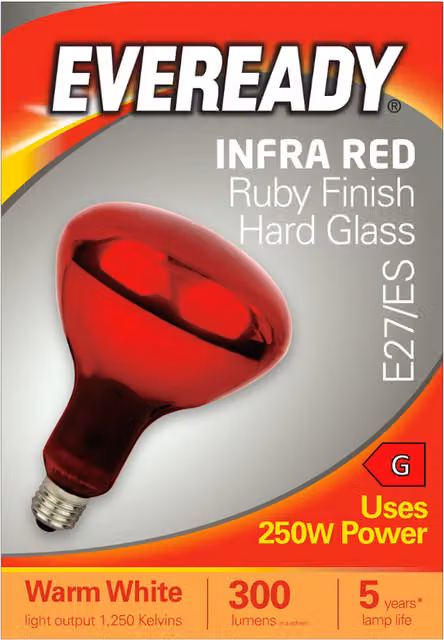 Eveready Ruby Red Infra Red Heater Lamp Bulb E27 250W 300lm 2000K