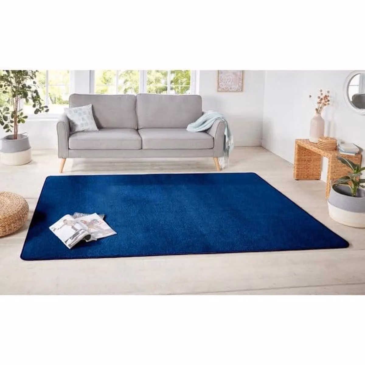 THE RUGS Plain Design Round Polypropylene Rug in Blue, Diameter: 200 cm, Pile Height: 0.85 cm – 4