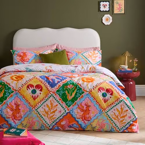 Riva Home Reversible Graphic Nature Cotton Blend Duvet Cover Set, Multicolour, W/H: 137 x 200 cm