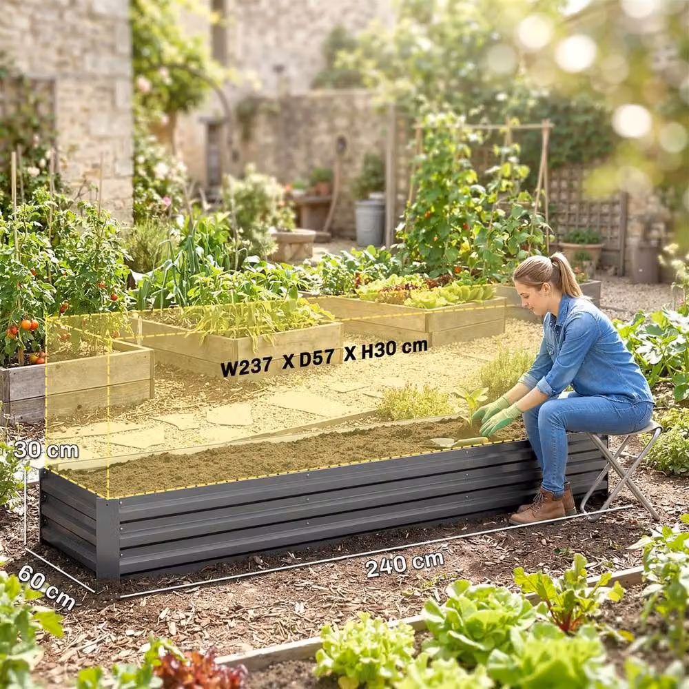 KORVIXA Grey Galvanised Steel Raised Garden Bed W/D/H: 60 x 60 x 30 cm – 2