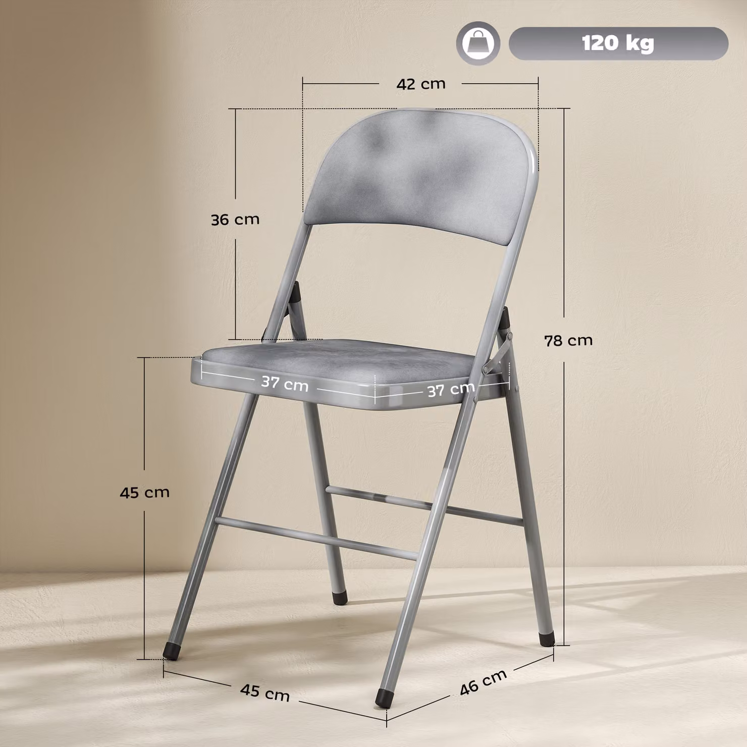 HOMCOM 4 Pack of Folding Velvet Party Chairs with Padded Seats and Steel Frame, Light Grey – 3
