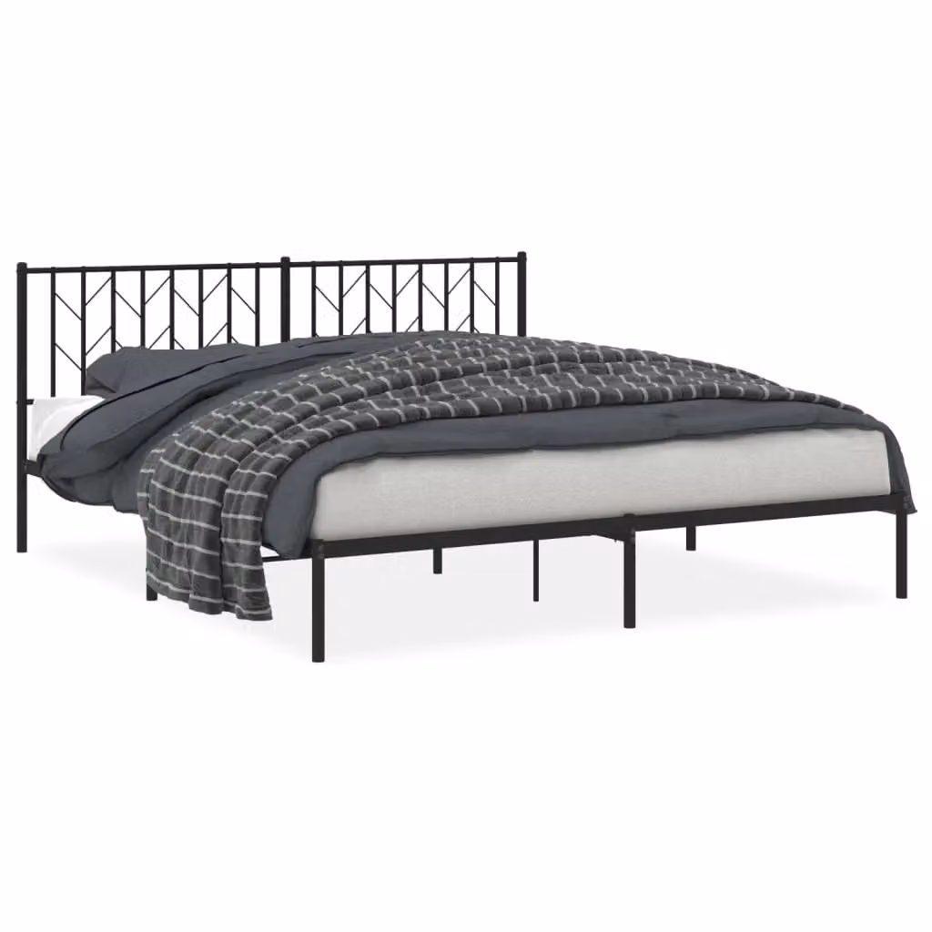Berkfield Home Metal Bed Frame with Headboard, Black, W: 183 cm, L: 213 cm – 2