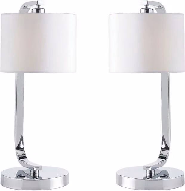 Loops 2 Pack Dimmable Touch Table Lamps in Chrome and White Fabric