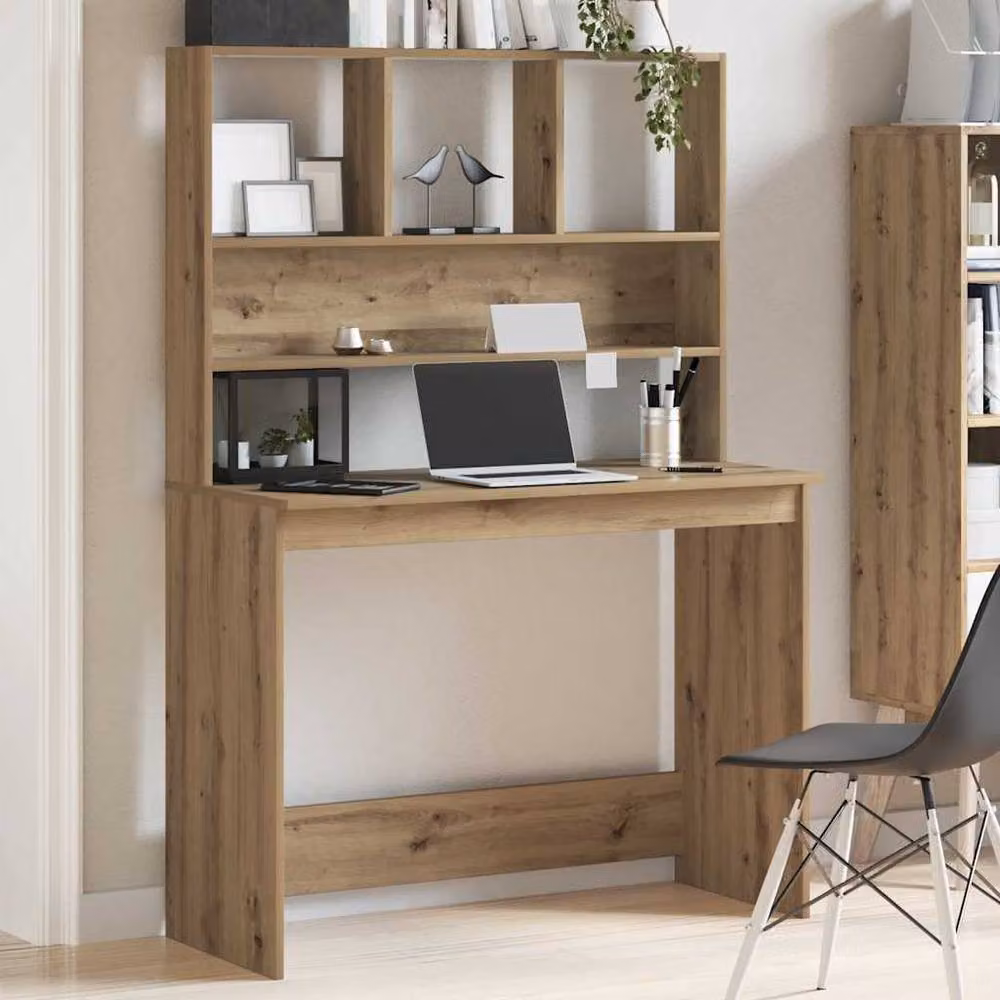 Berkfield Home Computer Desk with Shelves in Artisan Oak Brown, W/D/H: 102 x 45 x 148 cm – 2