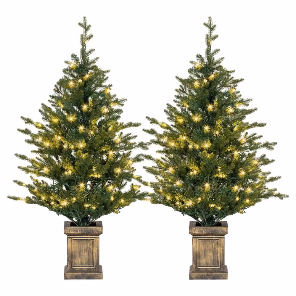 STILVORA Set of 2 Green Artificial Tabletop Christmas Trees with LED Lights, Height: 122 cm – 4