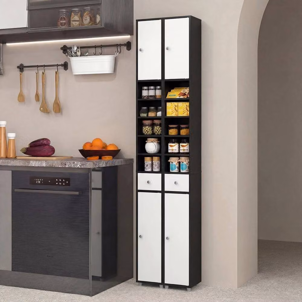 KORVIXA White Slim Bathroom Tall Cabinet with 1 Drawer and 5 Adjustable Shelves, W: 90 cm, H: 75 cm – 3