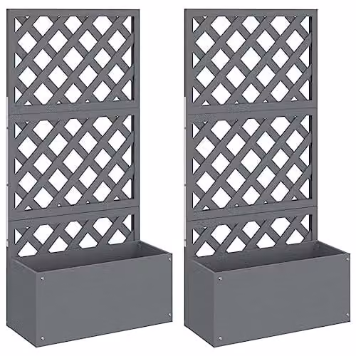 vidaXL Set of 2 Grey WPC Trellis Planters with Tubs, W/D/H: 65 x 33 x 135 cm – 1