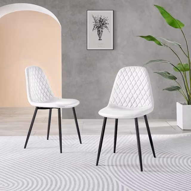 FurnitureboxUK Corona Set of 2 White Faux Leather Dining Chairs with Black Metal Legs