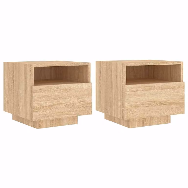 Berkfield Home Set of 2 Decorative Bedside Cabinets with Integrated LED Lights in Sonoma Oak and Light Tan