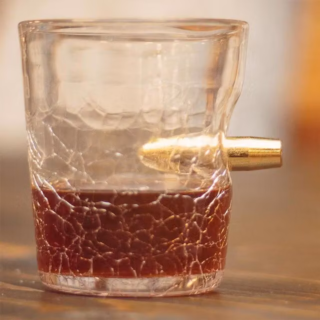 Menkind Connoisseur Creations Bullet Shot Glass with Cracked Texture Design in Transparent Glass, 300ml – 6