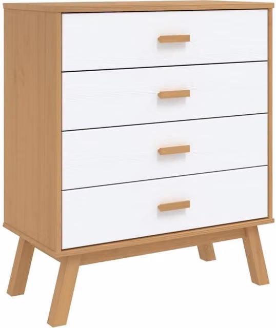 Berkfield Home OLDEN Freestanding Drawer Cabinet in White and Brown Solid Pine Wood – 1