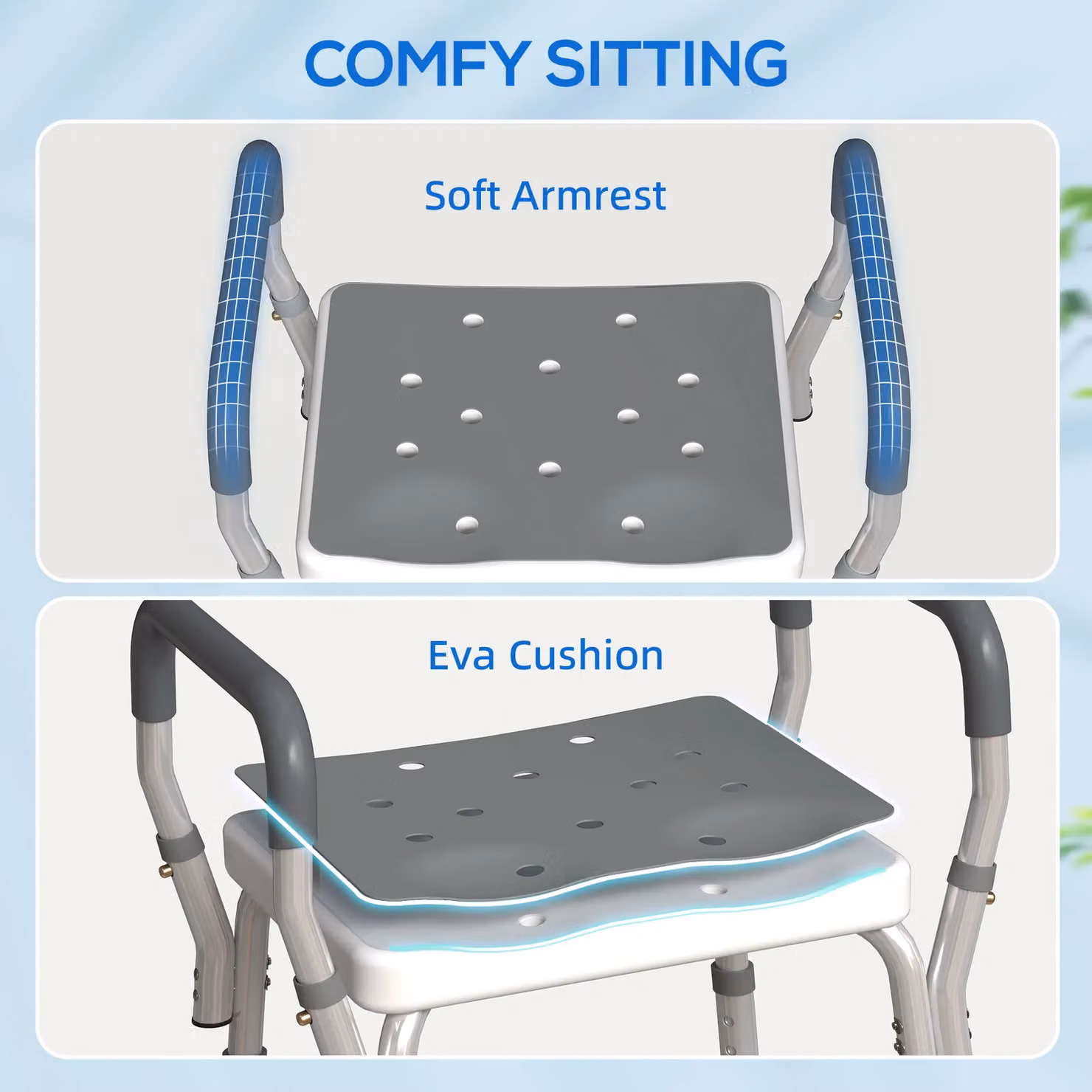 HOMCOM Rust-Free Aluminium Bath Chair in Grey with Adjustable Height – 4