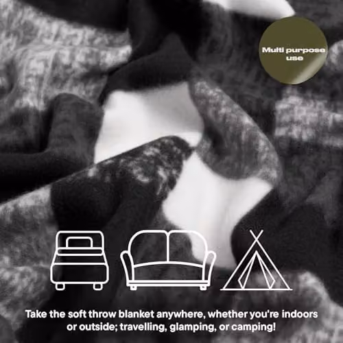 Dreamscene Black and Grey Checked Fleece Throw Blanket, W/D/H: 120 x 150 cm – 2