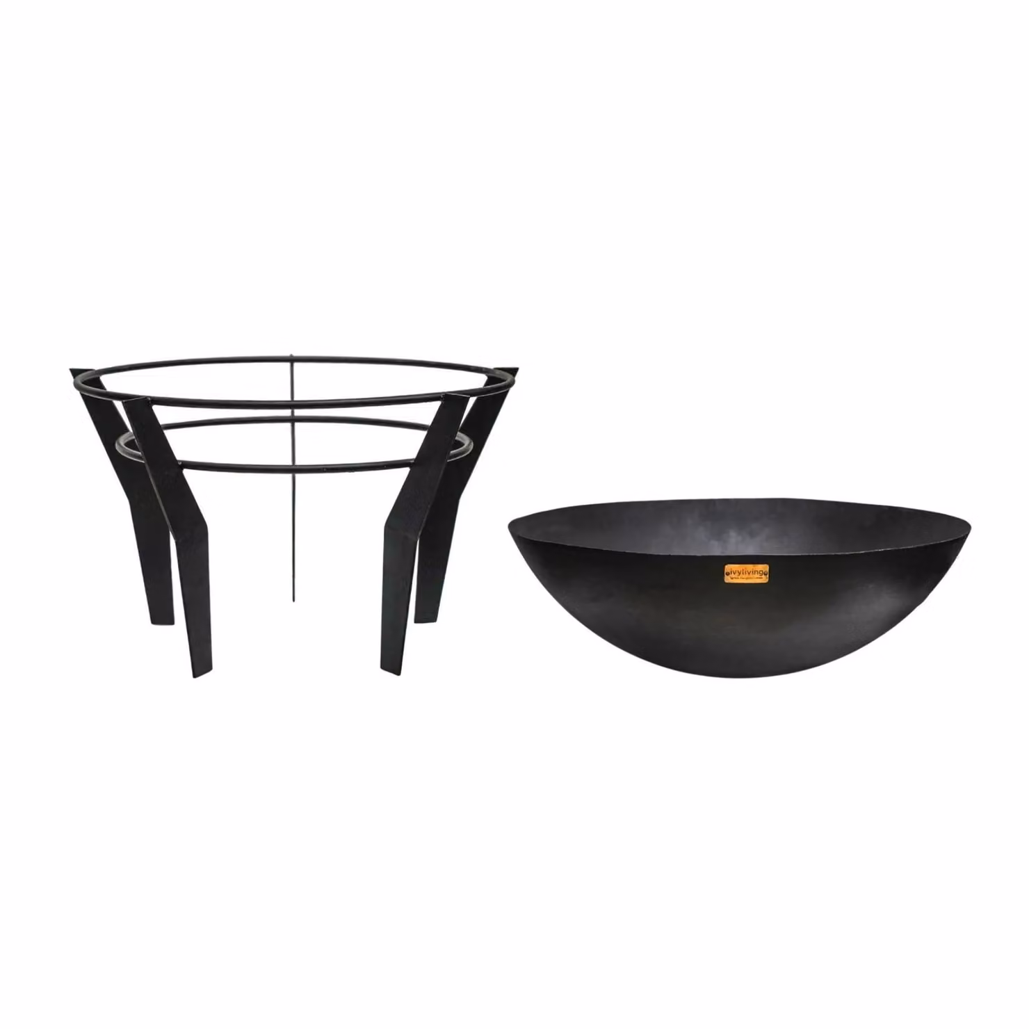 Ivyline Kendal Metal Outdoor Fire Pit on Stand in Black and Silver W: 77 cm, H: 44.5 cm – 2