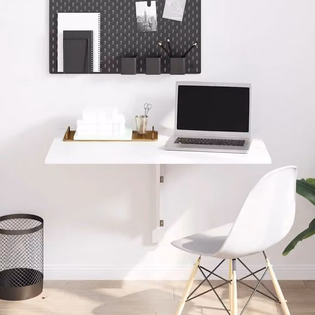 Berkfield Home Folding Wall Table in High Gloss White, W/D/H: 100 x 60 x 56 cm