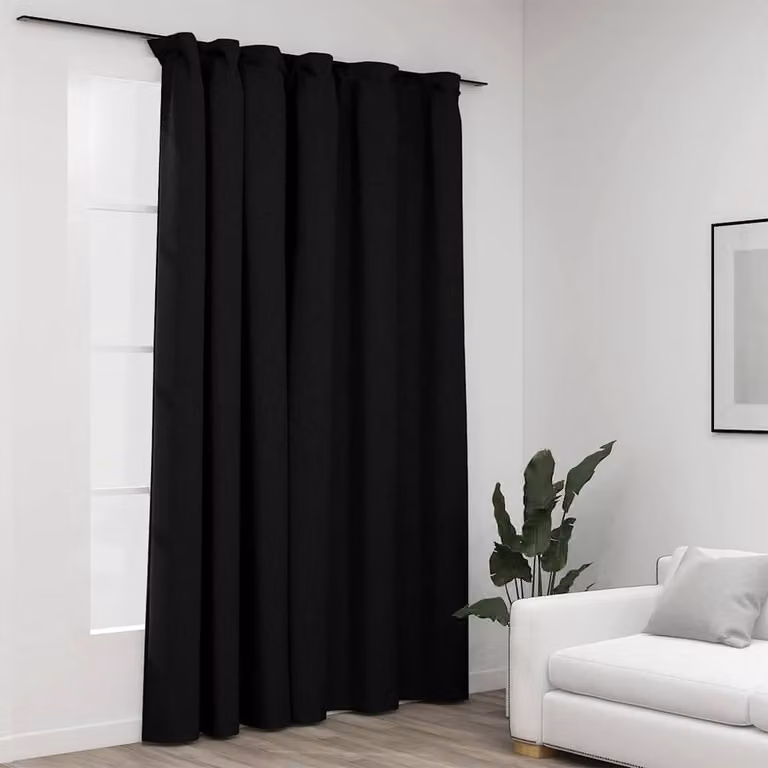 Berkfield Home Linen-Look Blackout Curtain with Hooks, Anthracite Black, W: 290 cm, H: 245 cm