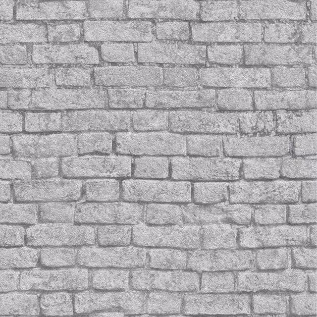 P&S International Grey Industrial Brick Stone Realistic 3D Effect Feature Wallpaper